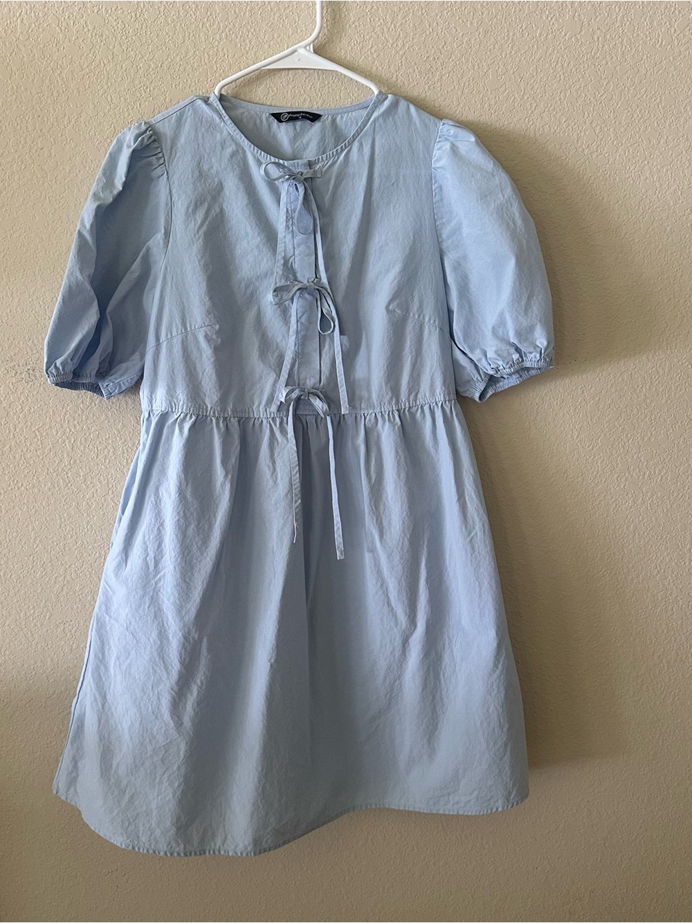 Pretty Garden Light Blue Puff Sleeve Tie Front Dress size Small